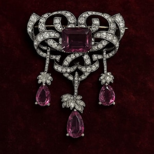 Vintage inspired amethyst drop brooch / sterling silver/ cubic zircon/ Gift for her
