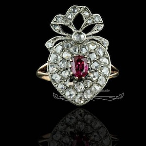 Vintage Victorian Era 1.67 CTW Rose Cut Diamond Antique Engagement Bow& Heart shape Ring For Women Engagement/ wedding/Valentine&#39;s day gift