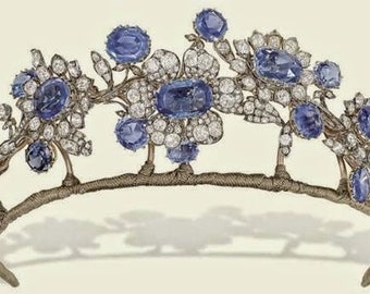 Vintage inspired  Barberini sapphire floral parure replica in 925 silver Cubic Zircon lab sapphire tiara crown for wedding, bridal tiara