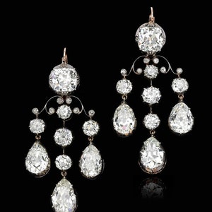 Vintage-inspired Queen Marie Antoinette earring replica in 925 silver cubic zircon, bridal wedding earring