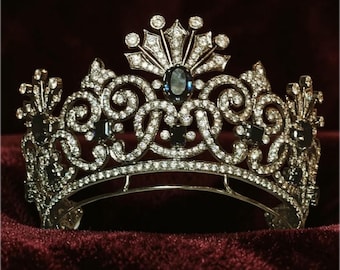 Tiara② Alexandra Feodorovna Sapphire Tiara: 925 Sterling Silver CZ
