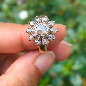 Georgian Antique  0.50 Ctw round shape  Rose Cut Diamond 925 Sterling Silver Ring For Women
