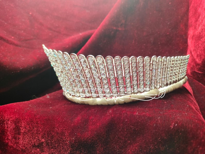 Vintage Inspired 925 sterling silver CZ Queen Alexandra's Fringe tiara white gold plated over silver tiara image 3