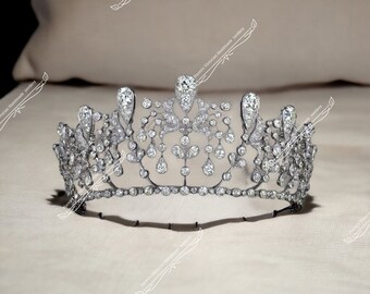 Art Deco  925 sterling silver CZ Zircon Cartier look princess tiara bridal tiara queen tiara