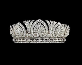 Vintage 925 sterling silver CZ Zircon Duchess of Devonshrin diadem  tiara crown Bandeau for her/ women