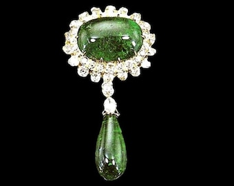 Queen  Amelia of Portugal cabochon emerald brooch replica, luxury 5A cubic zircon and emerald, Gift for mom