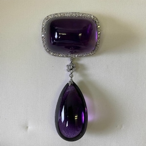 Victorian Amethyst Rose cut diamond Amethyst 925 Sterling silver cabochon drop dangle brooch pendent/ women bridle pendent brooch
