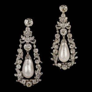 Vintage Reproduction Natural  diamond 925 Sterling  royal jwellery, dutchess of Gloucester pearl drop pendant Earring For Women