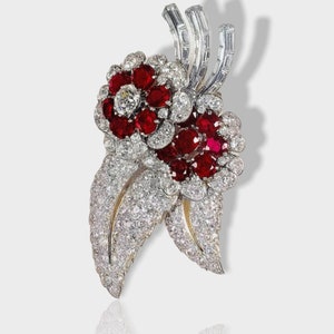 Queen Elizabeth II ruby floral Brooch, 5A Cz stone in 925 sterling silver gift for her/ for women