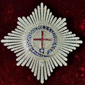 Order of garter in 925 sterling silver cubic zircon , sapphire, ruby and enamel badge , Gift for him