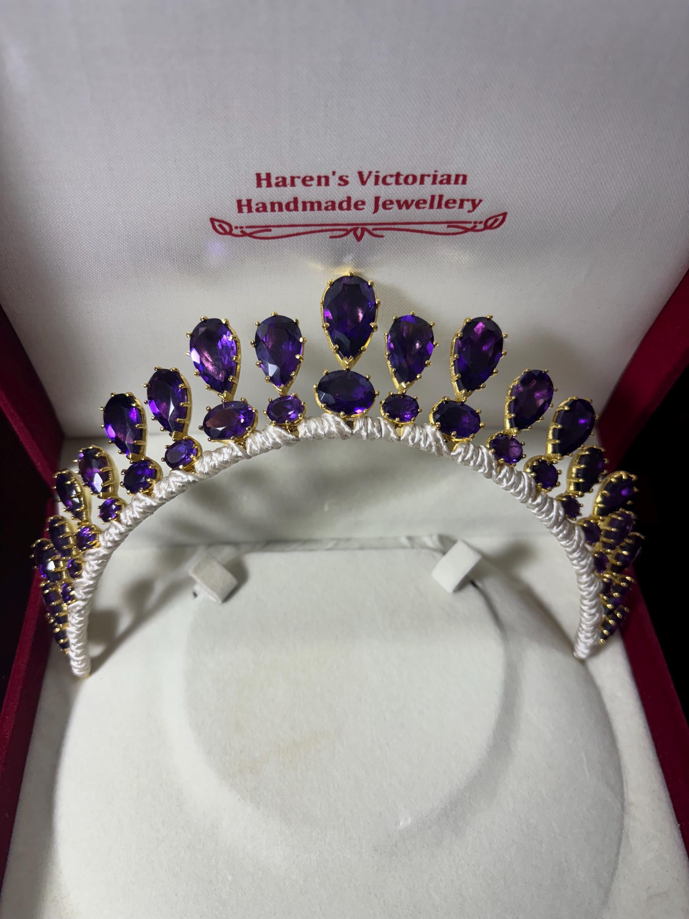Diadème En Améthyste Style Géorgien - Argent 925 - Vintage Et Ajustable - Parfait Pour Mariage Ou Occasion Spéciale