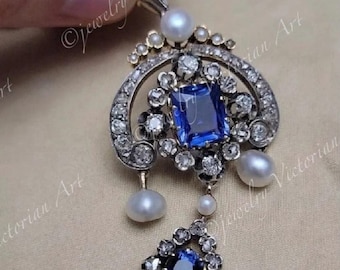 The Danish sapphire Fleur-de - lis brooch replica  in 925 ster silver and cubic zircon lab crew blue sapphire , wedding gift , princess gift