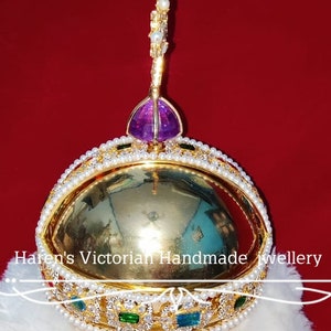 Vintage Inspired 925 sterling silver CZ Zircon Sapphire, Emerald Amethyst pearl sterling silver British Royal sovereign Orb with Christine c image 5