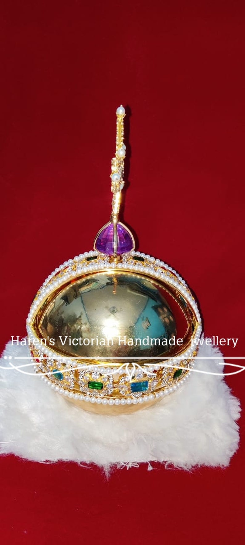 Vintage Inspired 925 sterling silver CZ Zircon Sapphire, Emerald Amethyst pearl sterling silver British Royal sovereign Orb with Christine c image 5