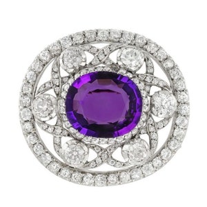 Edwardian era Inspired Antique 925 sterling silver cz zircon 5.00 ct Amethyst brooch  wedding brooch/ love gift