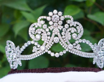 Marie Antoinette crown in 925 silver and cubic zirconia, royal wedding anniversary tiara