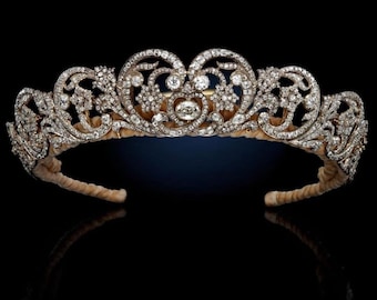 Victorian 925 sterling silver CZ zircon   Princess Diana's wedding crown , white and yellow  gold plated tiara Spencer tiara