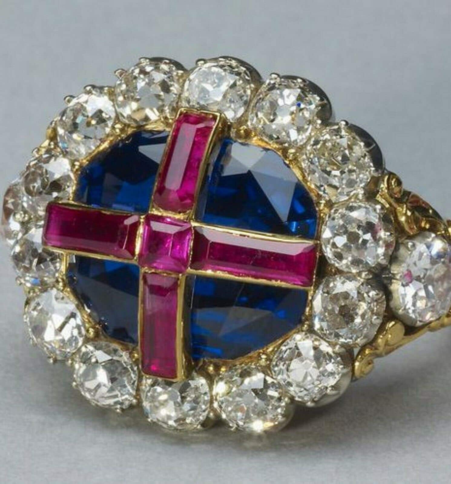 Victorian Art Vintage Cubic Zirconia 1.00ctw Manmade Ruby and Blue