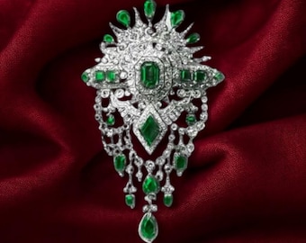 Queen  Amelia of Portugal emerald corsage brooch replica, luxury 5A cubic zircon and emerald, Gift for mom