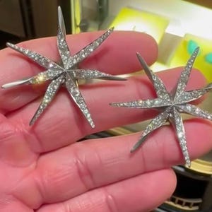 Vintage 925 sterling silver stwr earring in 925 sterling silver and cubic zirconia gift for her, snow flake earring, star earring