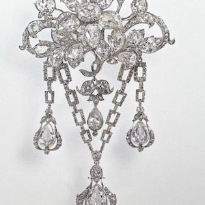 Vintage inspired 925 sterling silver cz Zircon The Dutchess of Teck&#39;s Flower Reproduction brooch for wedding/Anniversary/Mother gift