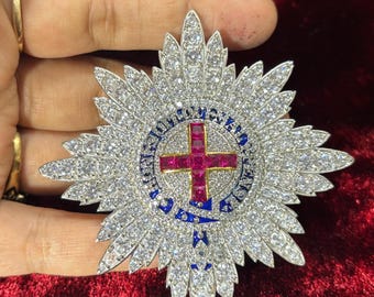 British royal family order of garter  in 925 sterling silver and cubic zircon , gift for her