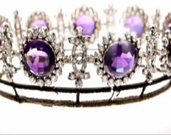 Vintage Reproduction " Swedish Queen Victoria Nepoleonic Amethyst Crown"Natural Diamond 29.65ct Sterling Silver purity 92.5% Handmade Items