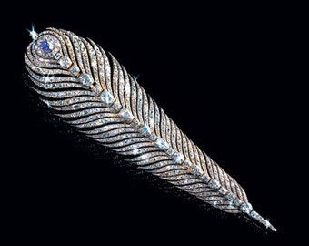 Art Deco  925 Sterling Silver cz Zircon Feather Brooch, Marie Antoinette feather brooch For Women, wedding brooch, bridal