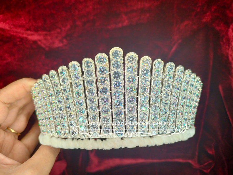 Vintage Inspired 925 sterling silver CZ Queen Alexandra's Fringe tiara white gold plated over silver tiara image 1