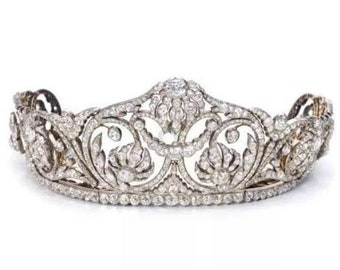 Princess Wedding tiara 925 sterling silver cz zircon bridal tiara , leaf floral tiara white gold plated over silver tiara for her