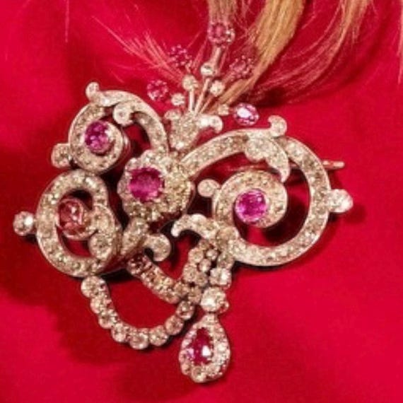 Queen Maxima Ruby and Diamond Brooch Replica 925 Sterling Silver