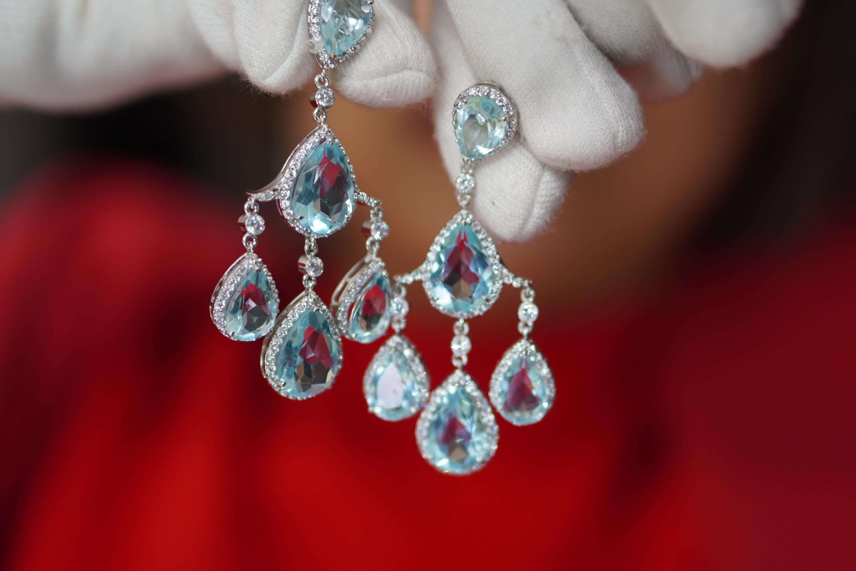 Orecchini Pendenti Miore In Argento 925 Con Zaffiri Sintetici E Diamanti Naturali - Ispirati A Kate Middleton, Anallergici