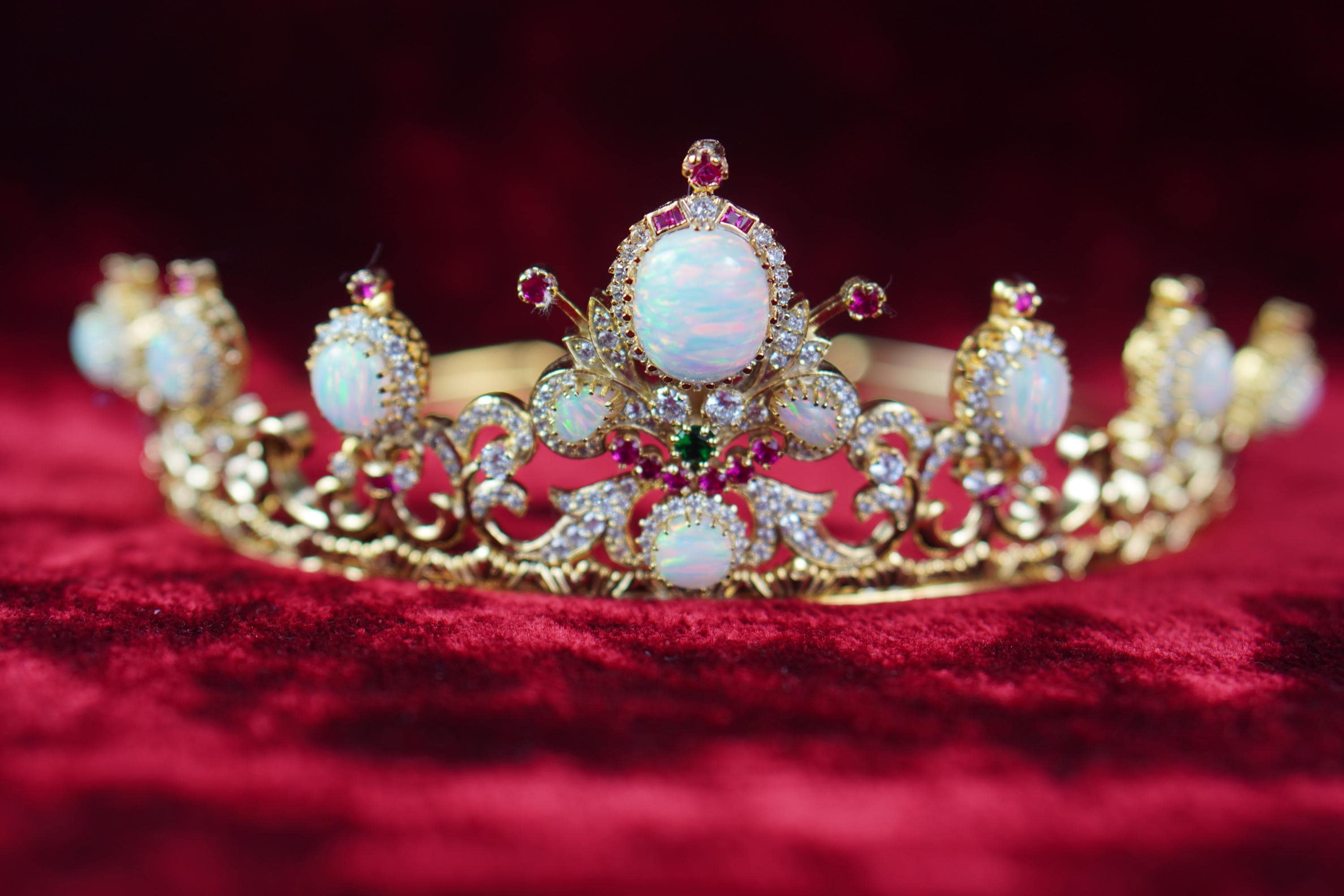 Victorian Opal Cubic Zirconia Antique Style Tiara for Wedding in