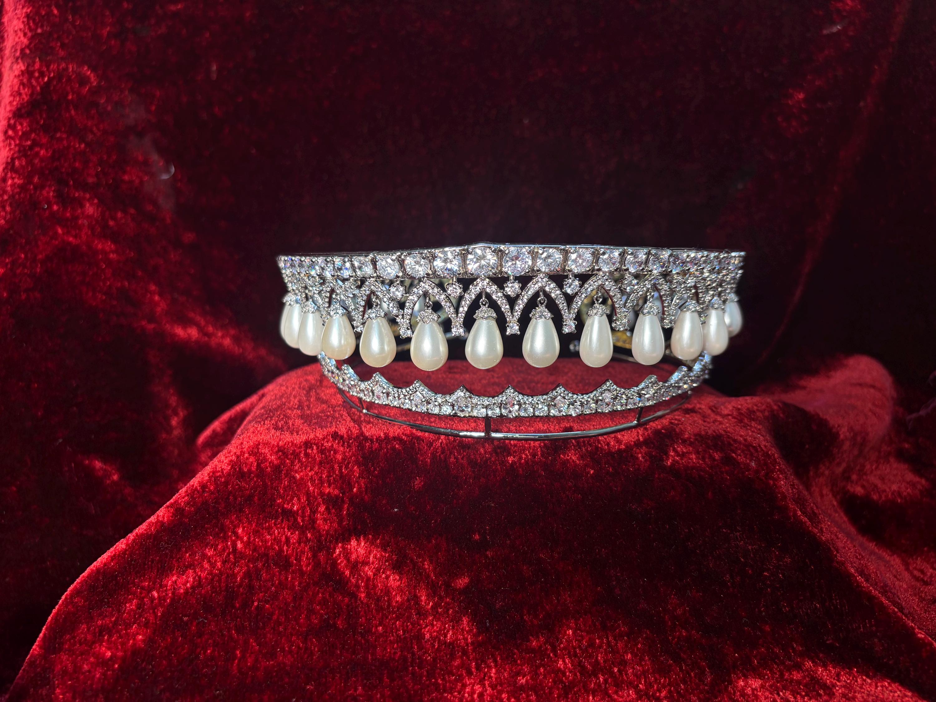 Vintage Sterling Silver Pearl Tiara, Cubic Zirconia Crown - Etsy