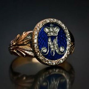 Vintage Antique Look Blue Enamel Alphabet Ring for Men, Gift for Father ...