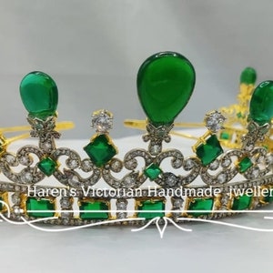 Vintage 925 sterling silver CZ Zircon Queen Victoria's Emerald Crown, Queen tiara British Royal jewellery