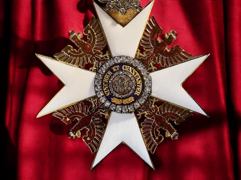 Knight Order Chain Order of Knighthood in Silver and Simulated Diamond , Enamel, Gift for ...