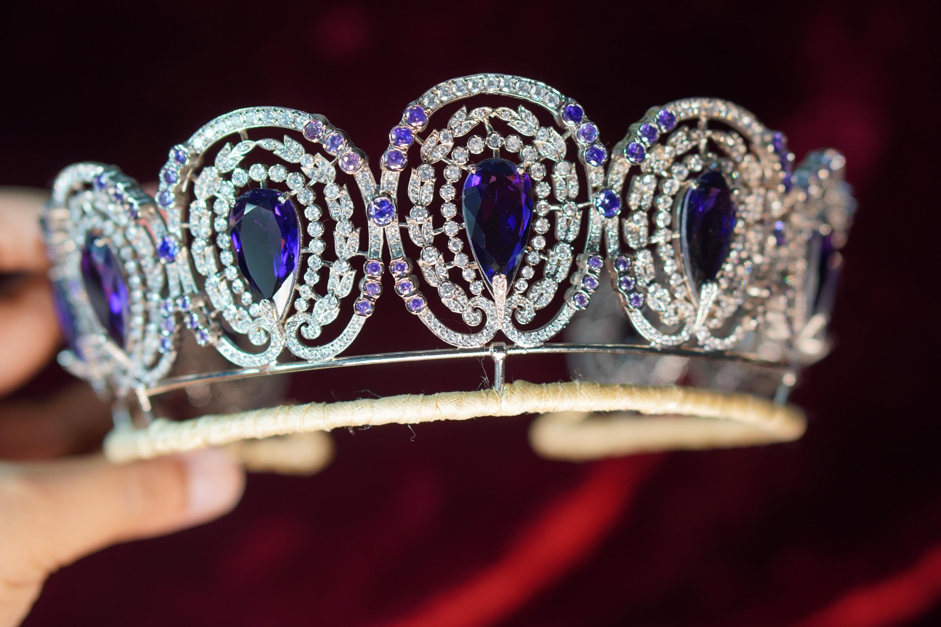 Queen Alexandra of Denmark Amethyst Tiara in 925 Sterling Silver