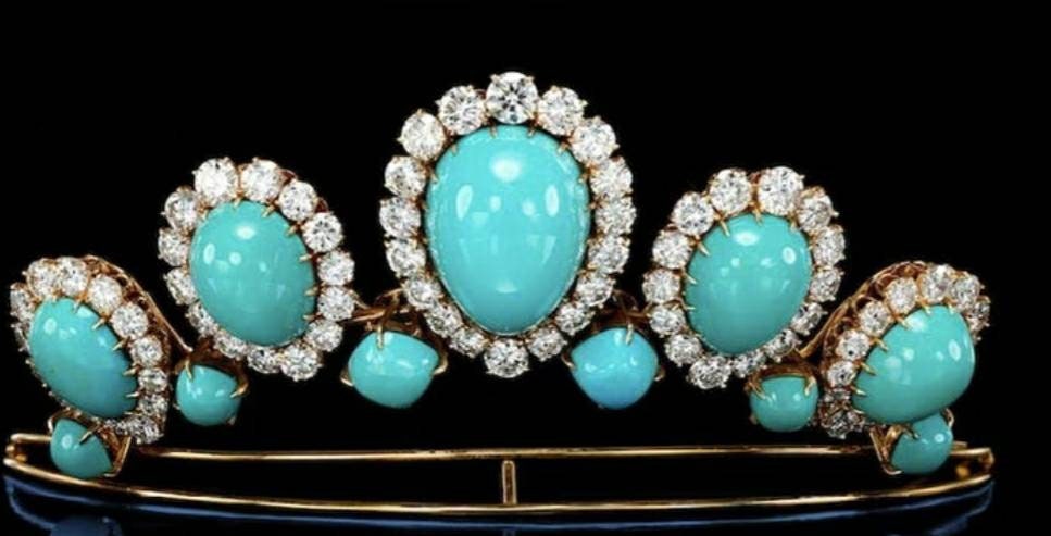 Vintage Turquoise Tiara - 925 Sterling Silver Crown With CZ