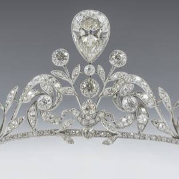 Vintage Reproduction 925 sterling silver CZ Zircon Grand Duchess  Lanoy tiara for her/women/ wedding/ royal tiara