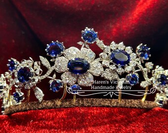 Vintage Barberini Sapphire Floral Parure Replica in 925 Silver