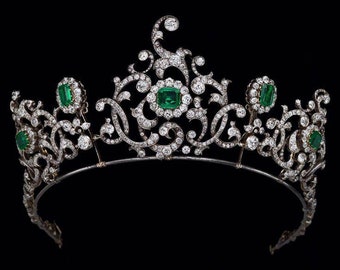 Vintage inspired Dutchess of Devonshire Emerald and diamond necklace tiara for her, bridal necklace, wedding, unique piece