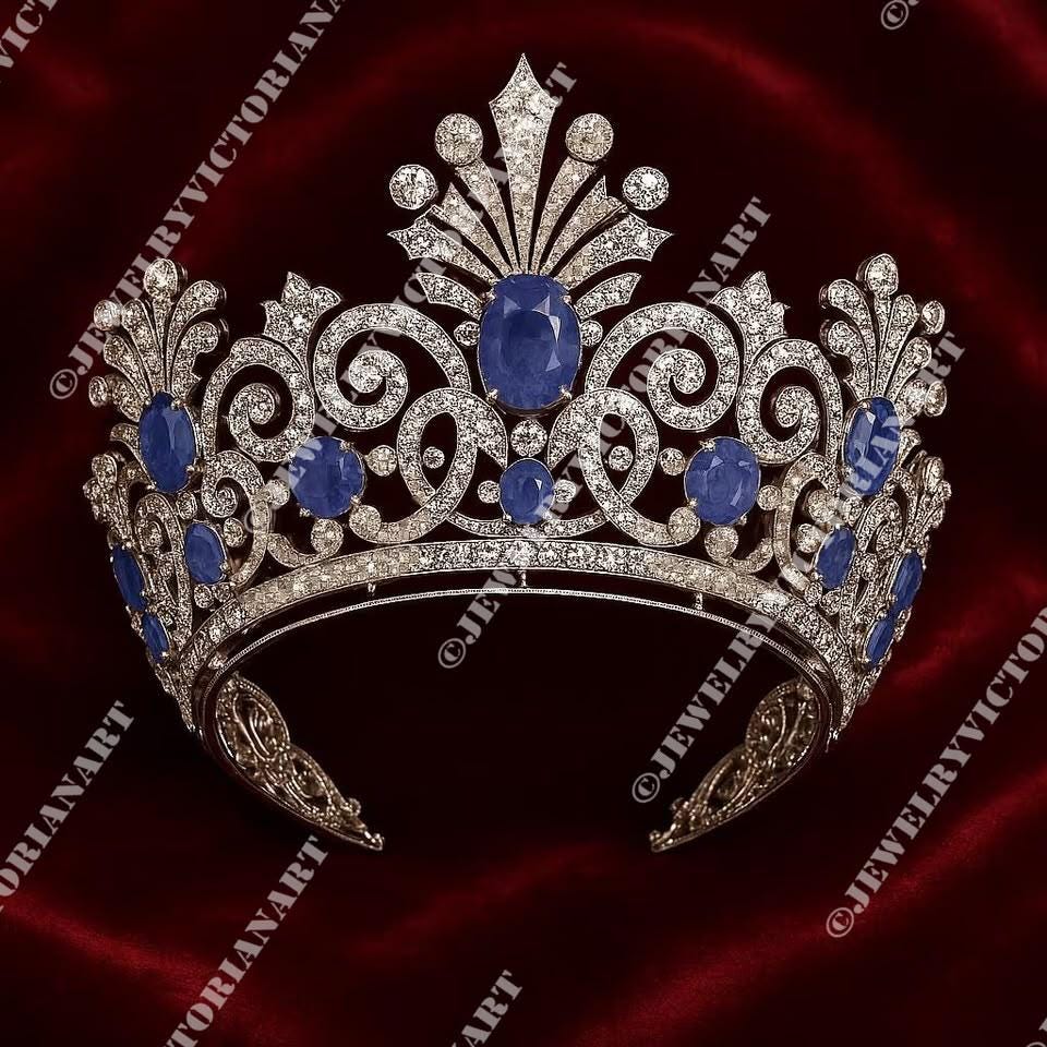Alexandra Feodorovna Sapphire Tiara: 925 Sterling Silver CZ