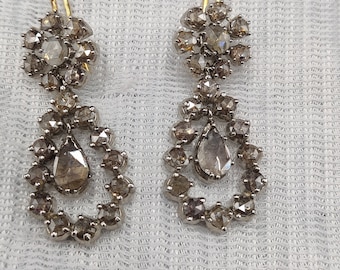 Antique Georgian earring for women, rose cut diamond earring for mother&#39;s Day gift, Vintage style 925 sterling drop and dangle earring