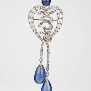 Antique 925 sterling silver simulated diamond Cabochon blue sapphire queen Victoria&#39;s Fabrege brooch heart Brooch replica