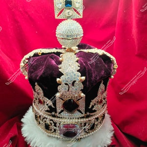 Imperial State crown reproduction,  CZ Zircon Sapphire crown, British Imperial state Crown brass , Queen Elizabeth II coronation crown