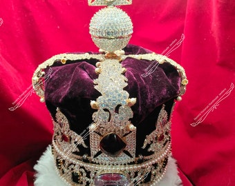 Imperial State crown reproduction,  CZ Zircon Sapphire crown, British Imperial state Crown brass , Queen Elizabeth II coronation crown