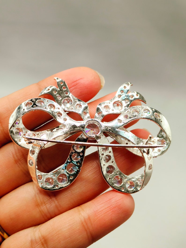 Victorian 925 sterling silver Cubic zircon Queen Victoria's bow brooch queen Elizabeth ii bow brooch image 4