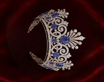 Alexandra Feodorovna Sapphire Tiara: 925 Sterling Silver CZ