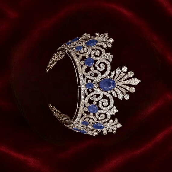 Alexandra Feodorovna Sapphire Tiara: 925 Sterling Silver CZ